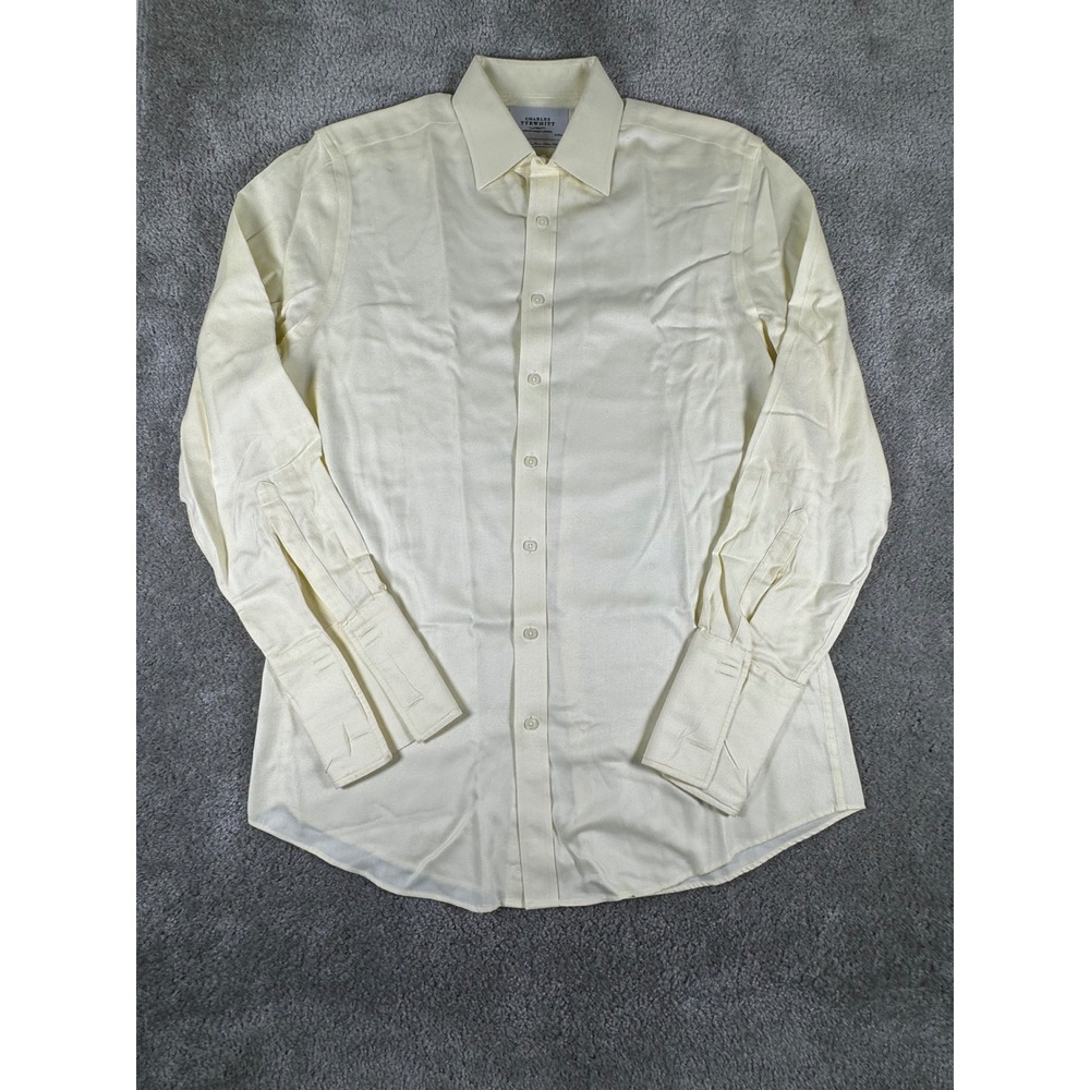 Charles Tyrwhitt Mens Pale Yellow Non-Iron Slim Fit French Cuff Dress Shirt 16.5